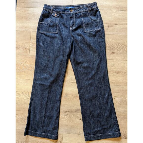 Bill Blass Jeans High Rise Wide Leg Dark Denim Y2K Contrast Stitching Size 14 - Picture 2 of 10